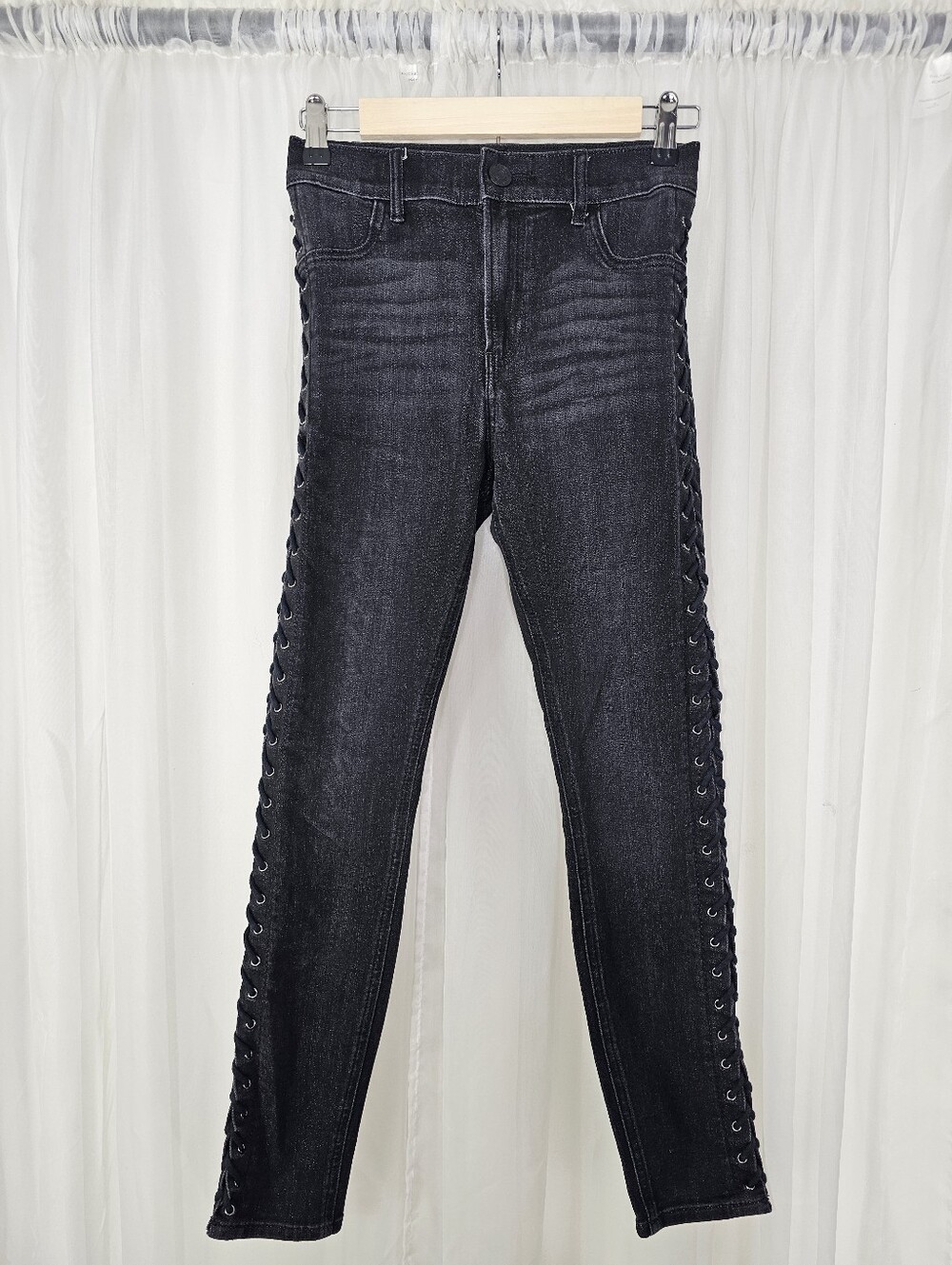 Express Black Ankle Legging High Rise Lace-Up Side Skinny Jeans Size 2